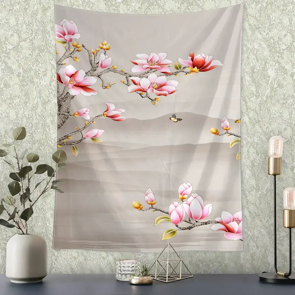 Retro dark blue and gold flying crane wall hanging – bedroom tapestry