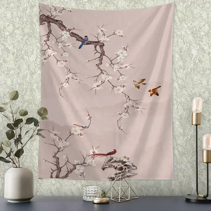 Retro dark blue and gold flying crane wall hanging – bedroom tapestry
