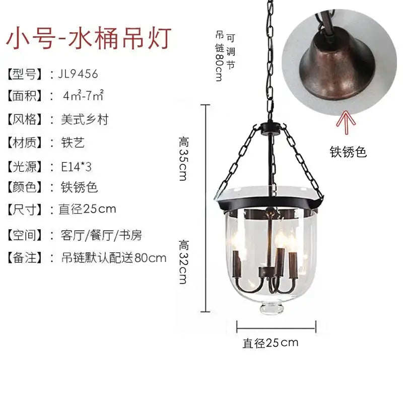 Retro dark bronze glass bucket pendant light dining room led fixture