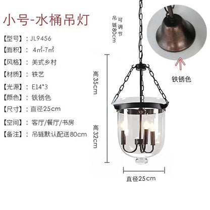 Retro dark bronze glass bucket pendant light dining room led fixture