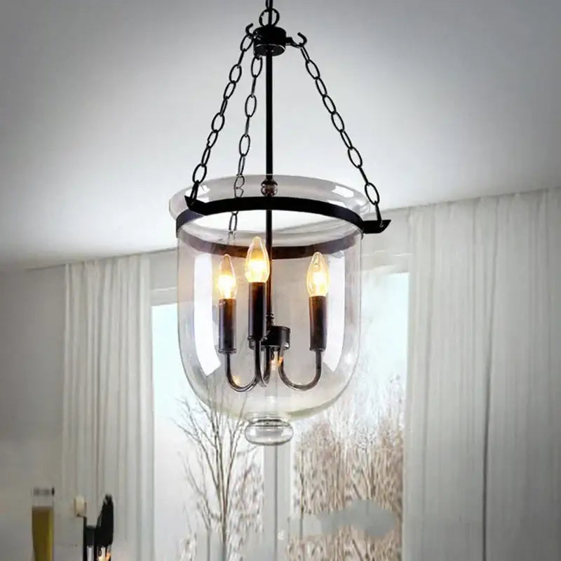 Retro dark bronze glass bucket pendant light dining room led fixture