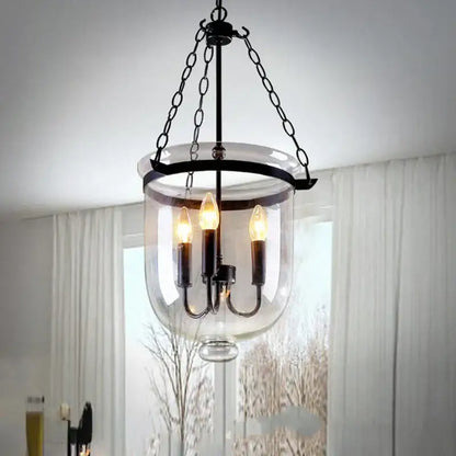 Retro dark bronze glass bucket pendant light dining room led fixture