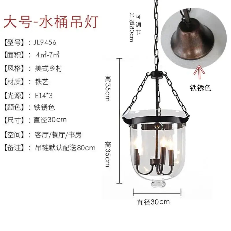 Retro dark bronze glass bucket pendant light dining room led fixture