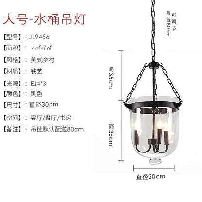 Retro dark bronze glass bucket pendant light dining room led fixture