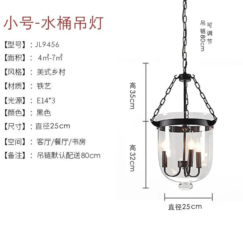 Retro dark bronze glass bucket pendant light dining room led fixture