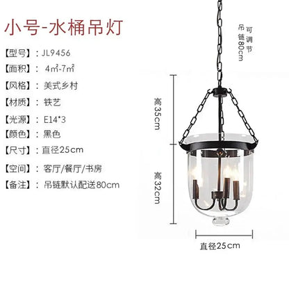 Retro dark bronze glass bucket pendant light dining room led fixture