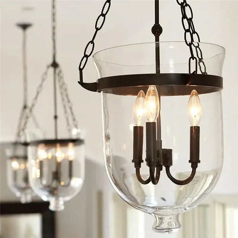 Retro dark bronze glass bucket pendant light dining room led fixture