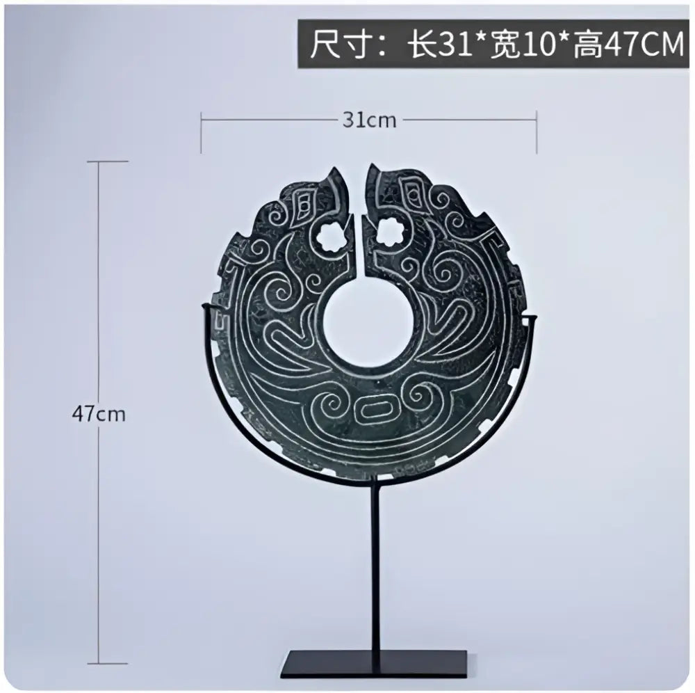 Retro dark green geometric totem resin statue living room decor
