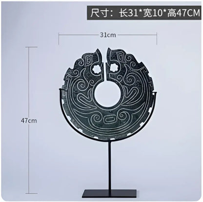 Retro dark green geometric totem resin statue living room decor
