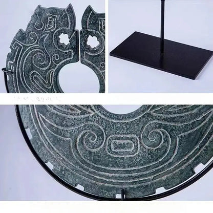 Retro dark green geometric totem resin statue living room decor