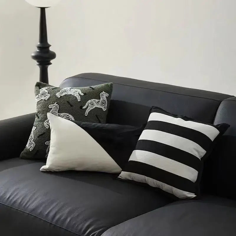 Retro dark green zebra embroidered jacquard luxury pillow cover bedroom