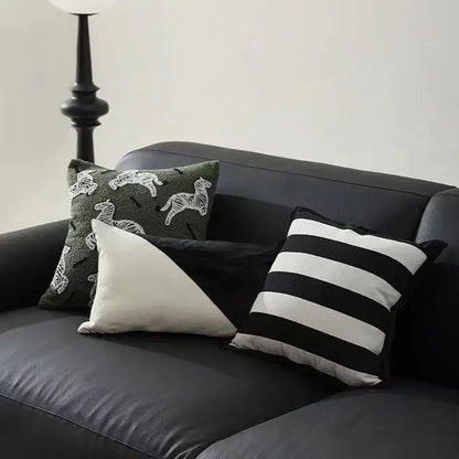 Retro dark green zebra embroidered jacquard luxury pillow cover bedroom