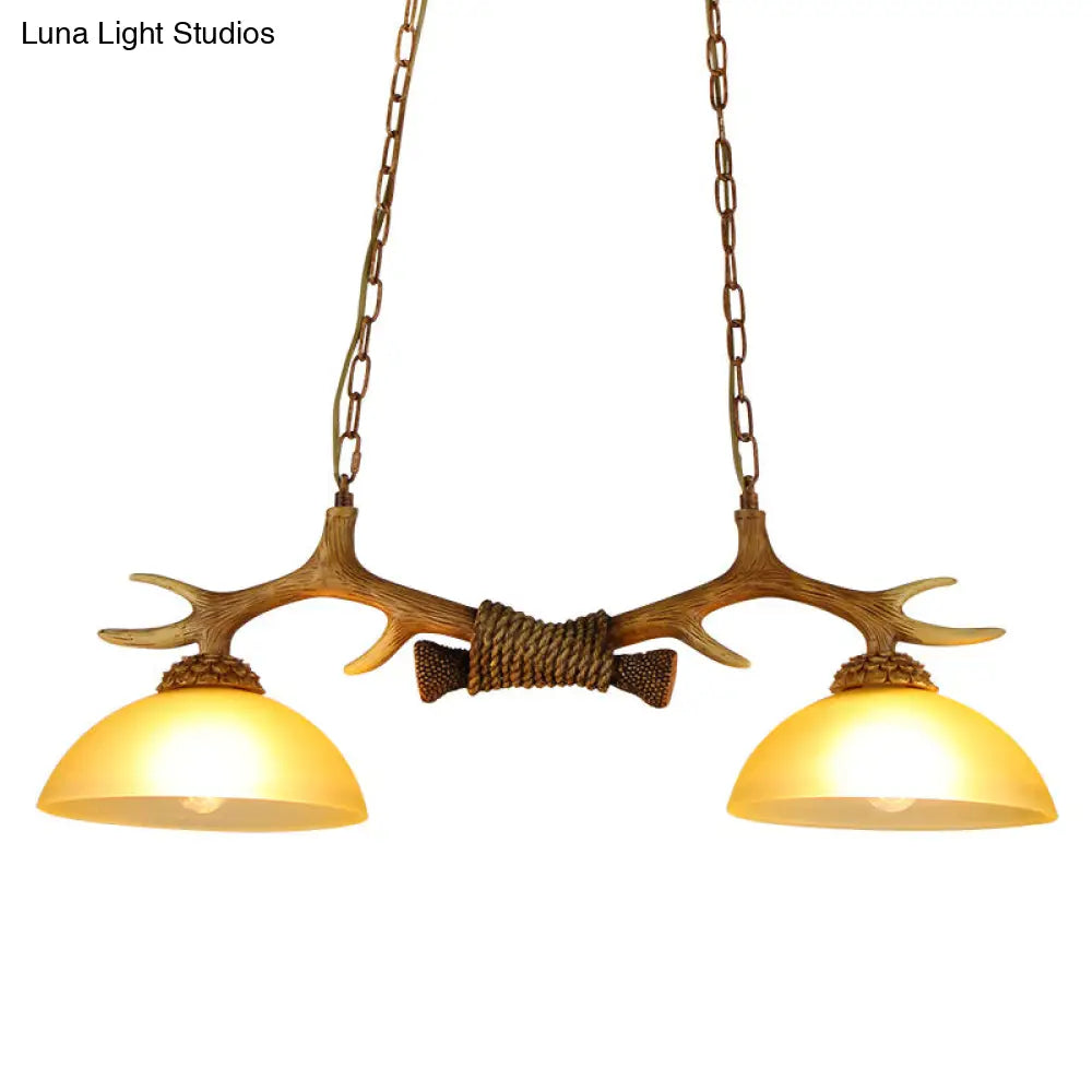 DecorBites™ Retro Dome Pendant Light with Beige Glass and Decorative Deer Horn - Set of 2