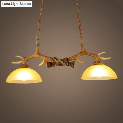 DecorBites™ Retro Dome Pendant Light with Beige Glass and Decorative Deer Horn - Set of 2
