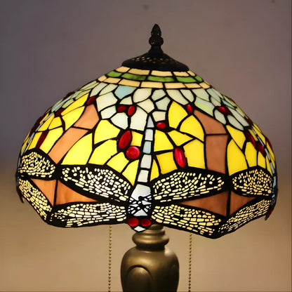 Retro Glass Tiffany-Style Lamp Featuring Dragonfly Glasswork