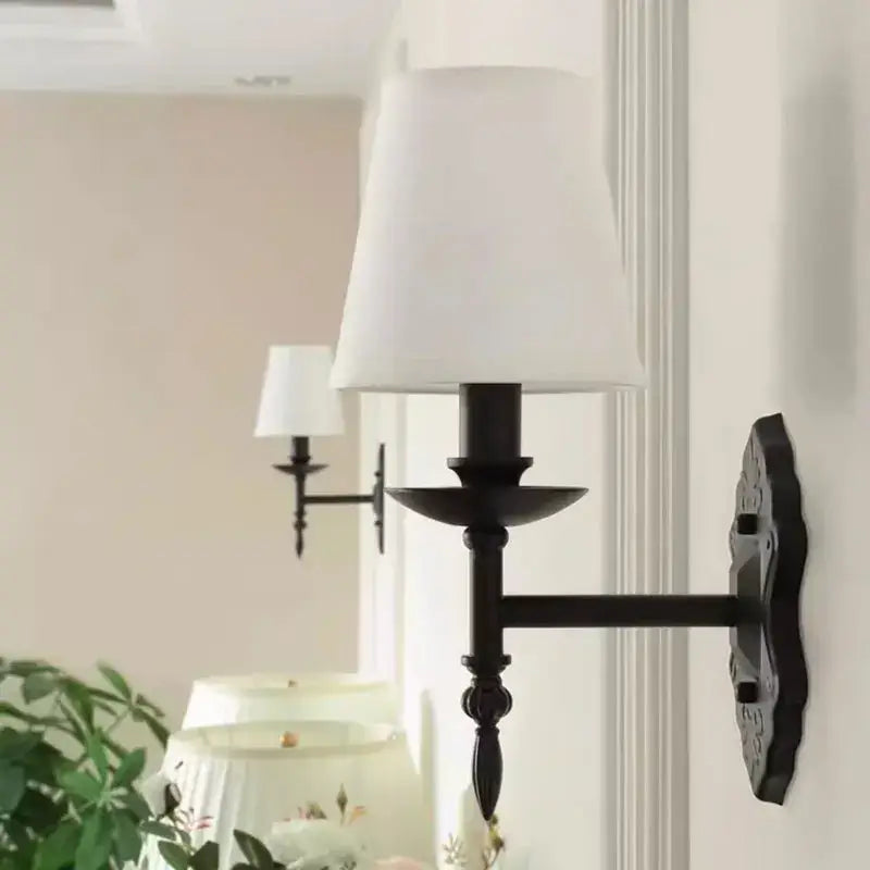 Retro european bronze iron wall lamp bedroom fabric sconce