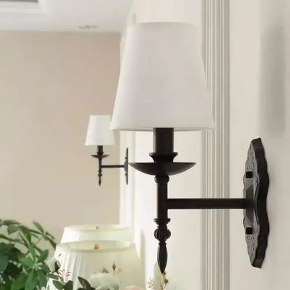 Retro european bronze iron wall lamp bedroom fabric sconce