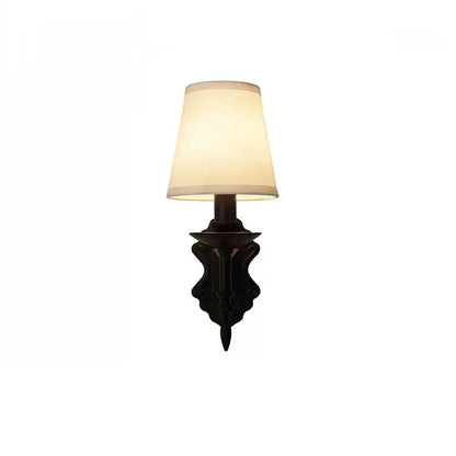 Retro european bronze iron wall lamp bedroom fabric sconce
