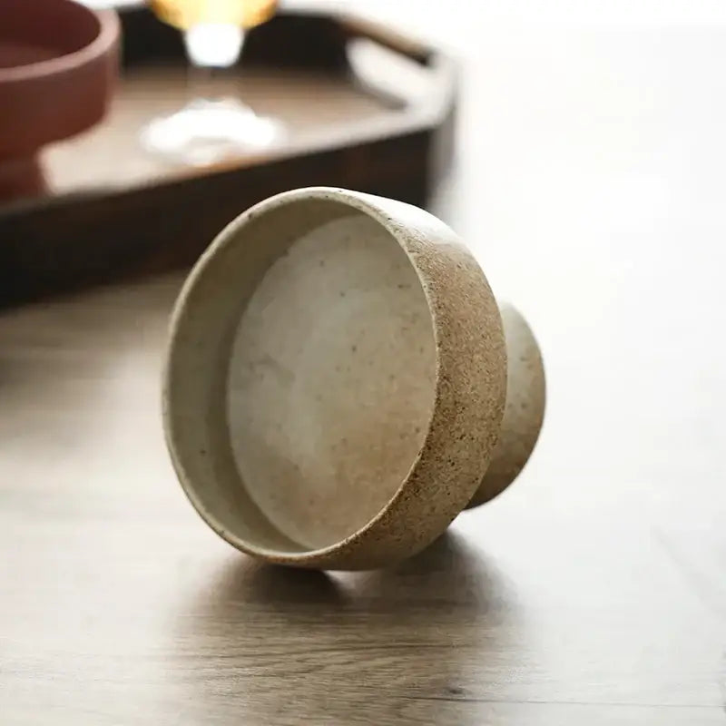 Retro floral speckled beige & white ceramic footed bowl dining room