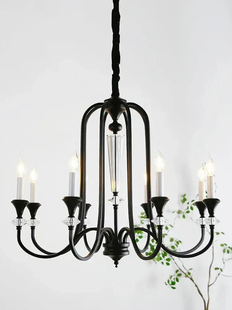 Retro french black iron vintage candle chandelier dining room light