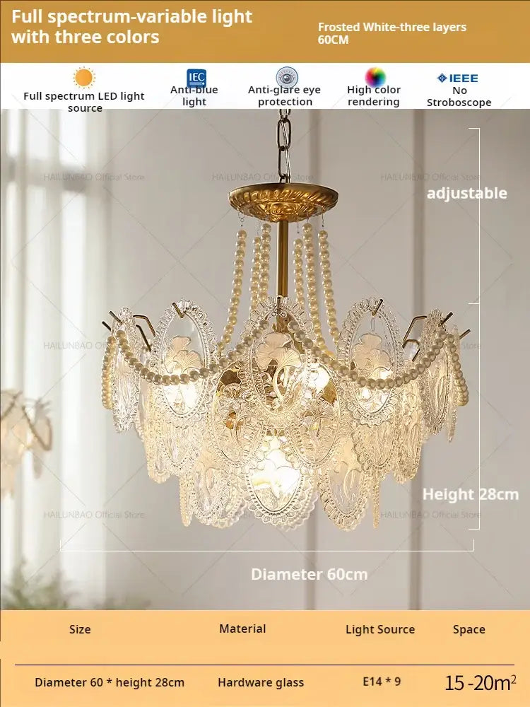 Retro french floral glass dining room chandelier gold and green