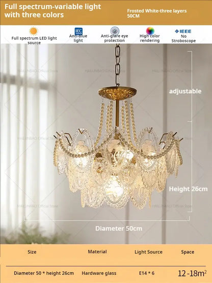 Retro french floral glass dining room chandelier gold and green