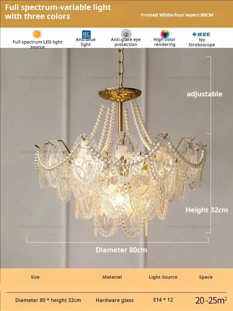 Retro french floral glass dining room chandelier gold and green