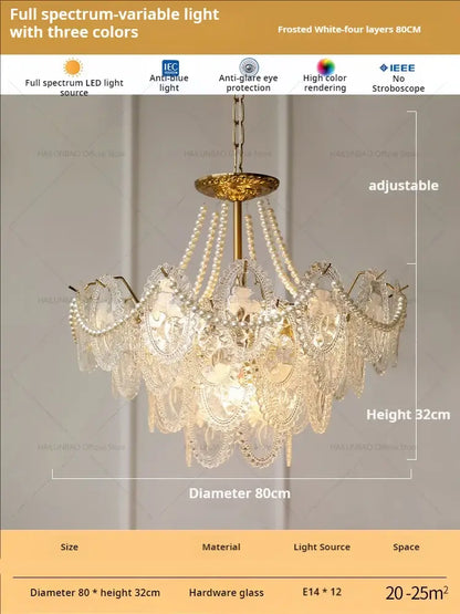 Retro french floral glass dining room chandelier gold and green