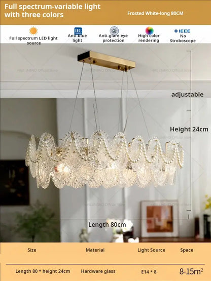 Retro french floral glass dining room chandelier gold and green