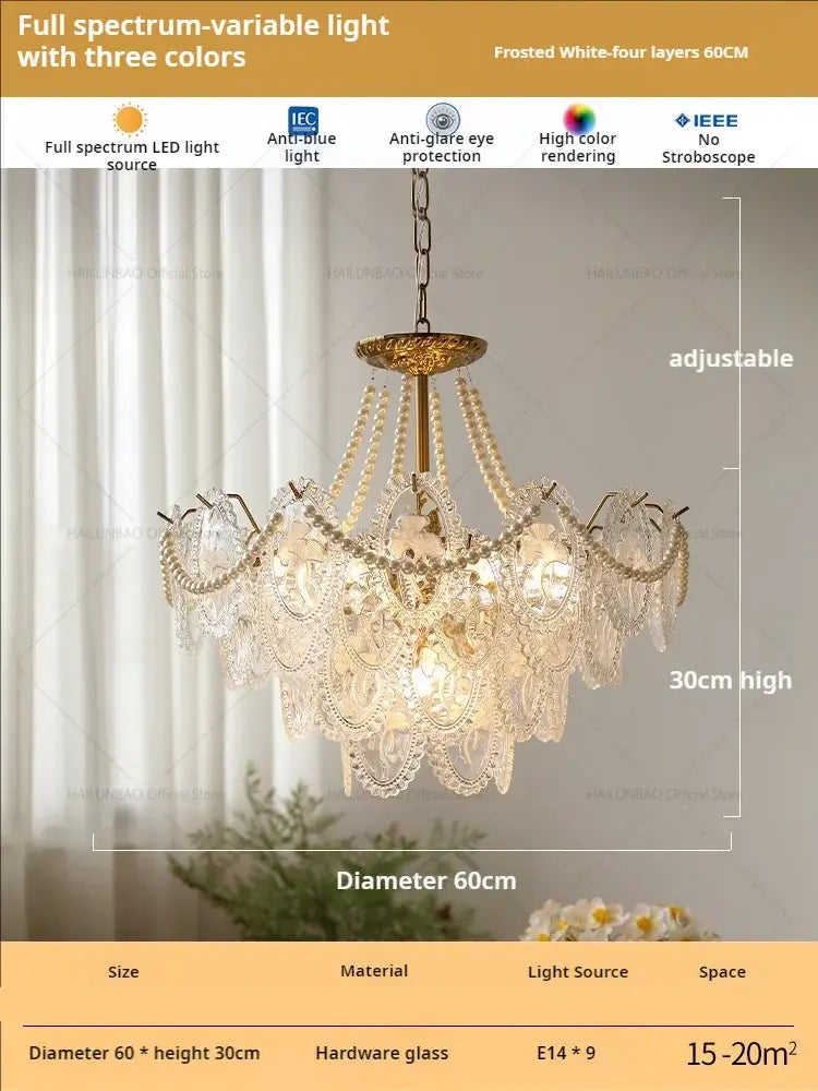 Retro french floral glass dining room chandelier gold and green