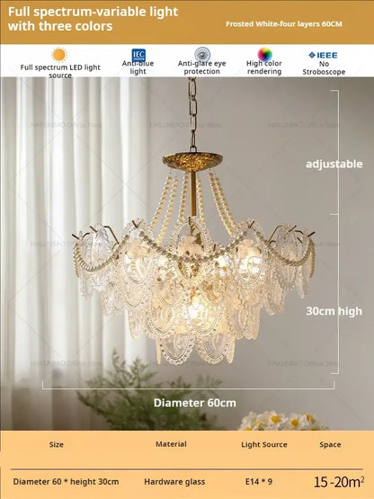 Retro french floral glass dining room chandelier gold and green