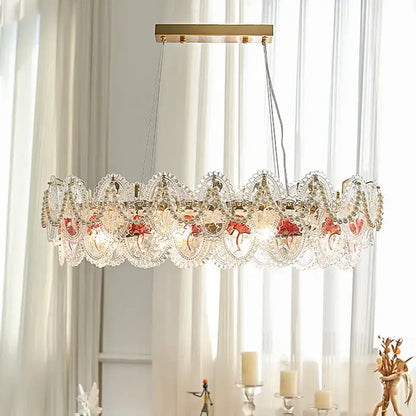 Retro french floral glass dining room chandelier gold and green