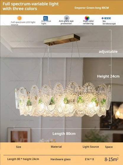Retro french floral glass dining room chandelier gold and green