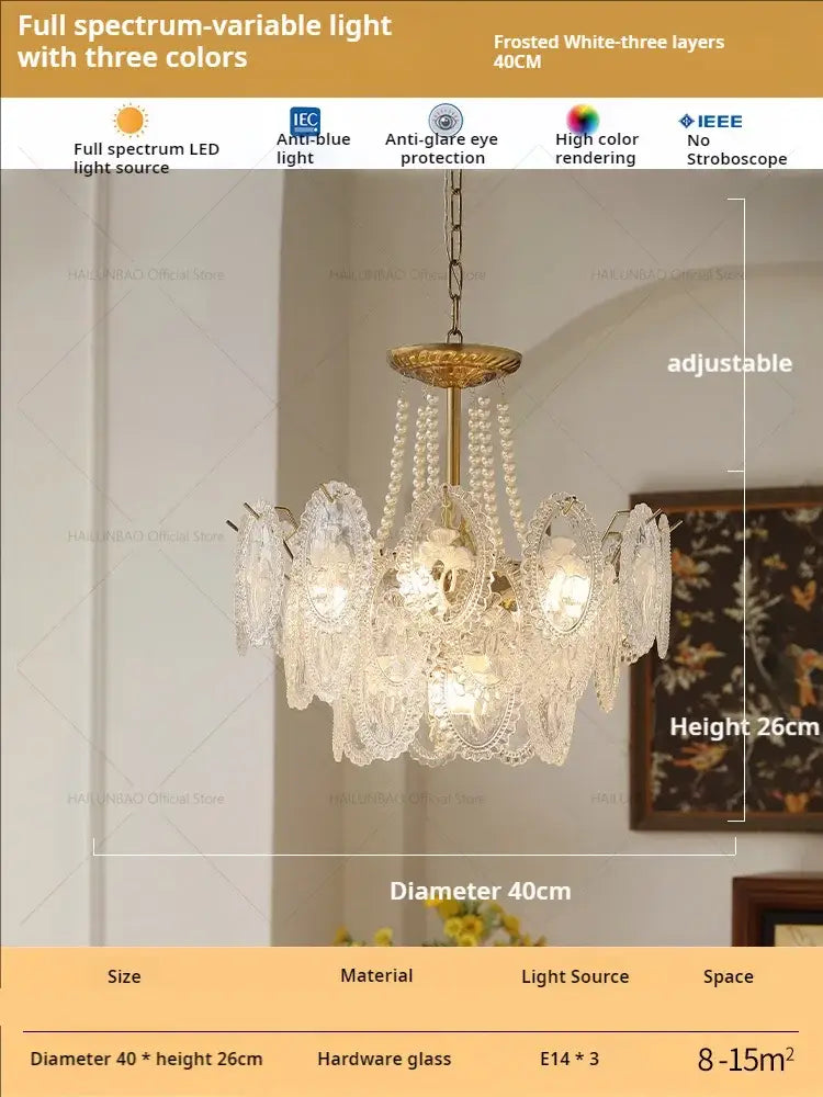 Retro french floral glass dining room chandelier gold and green
