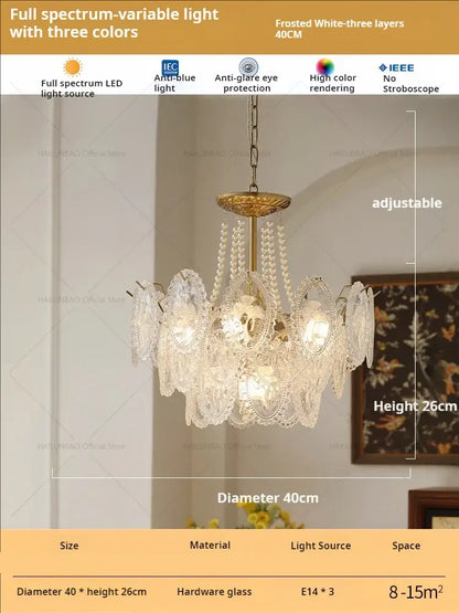 Retro french floral glass dining room chandelier gold and green