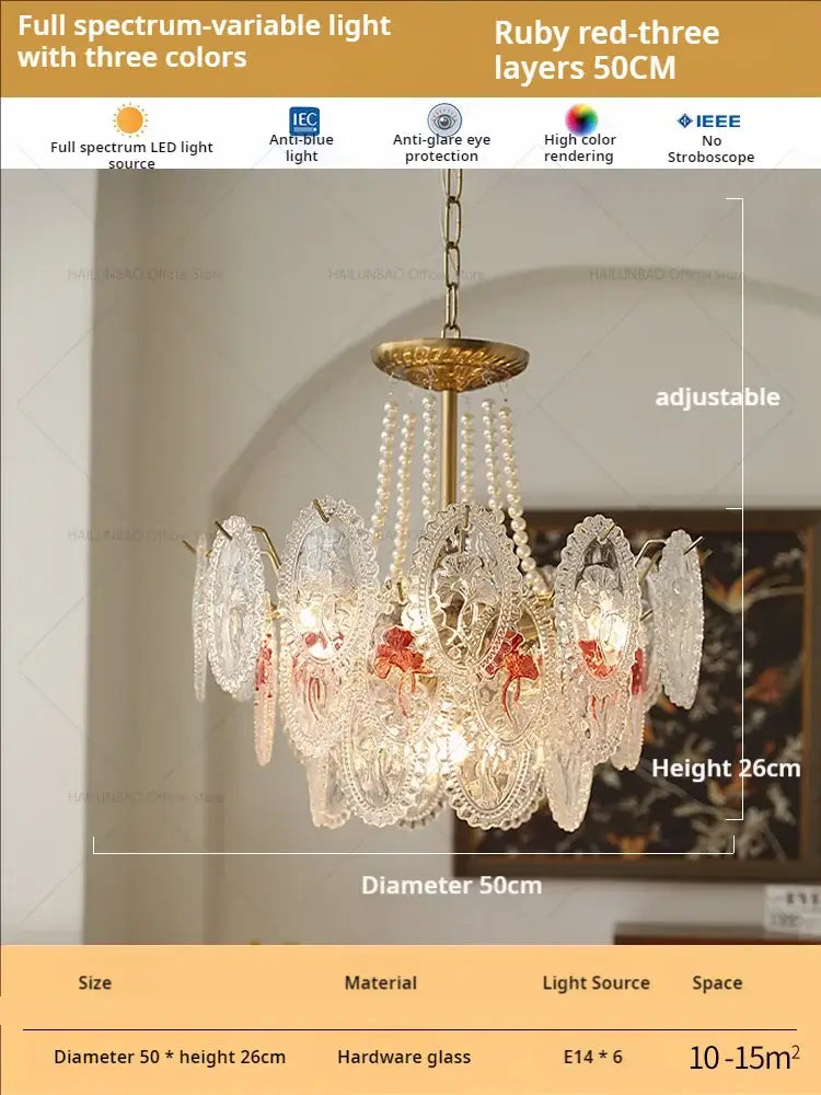 Retro french floral glass dining room chandelier gold and green