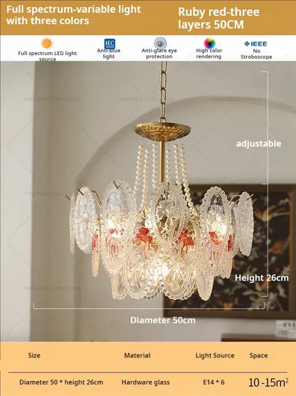 Retro french floral glass dining room chandelier gold and green