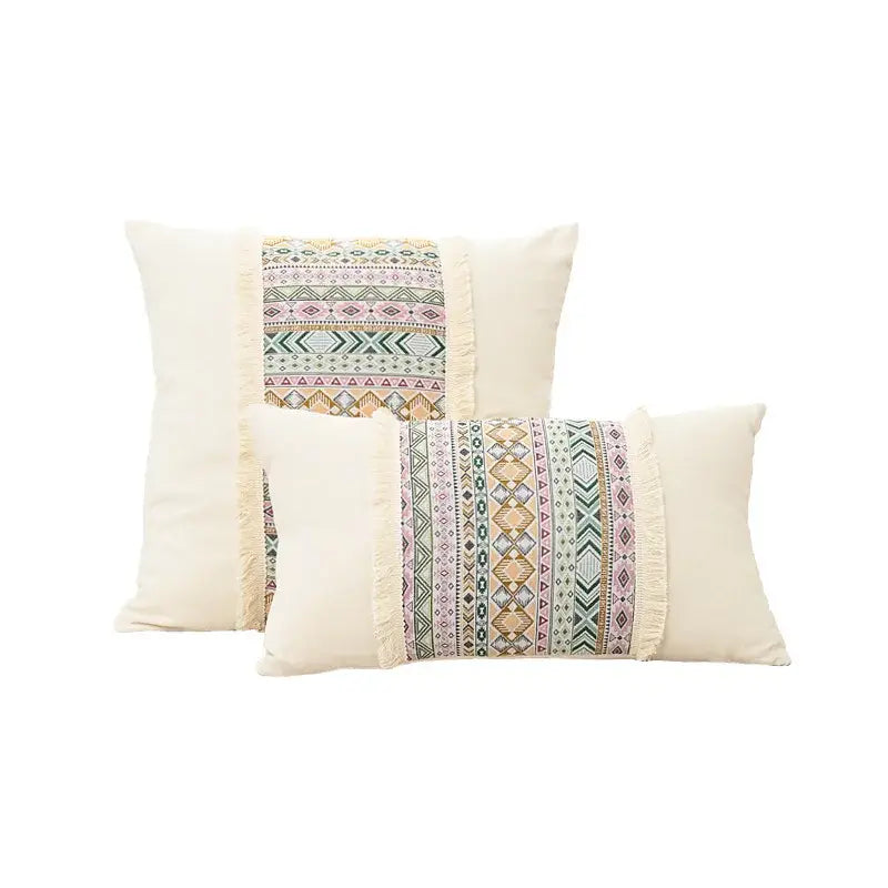 Retro geometric beige cushion cover living room handmade tassel