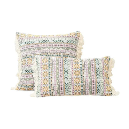 Retro geometric beige cushion cover living room handmade tassel
