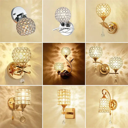 Retro gold & chrome crystal wall sconce living room light