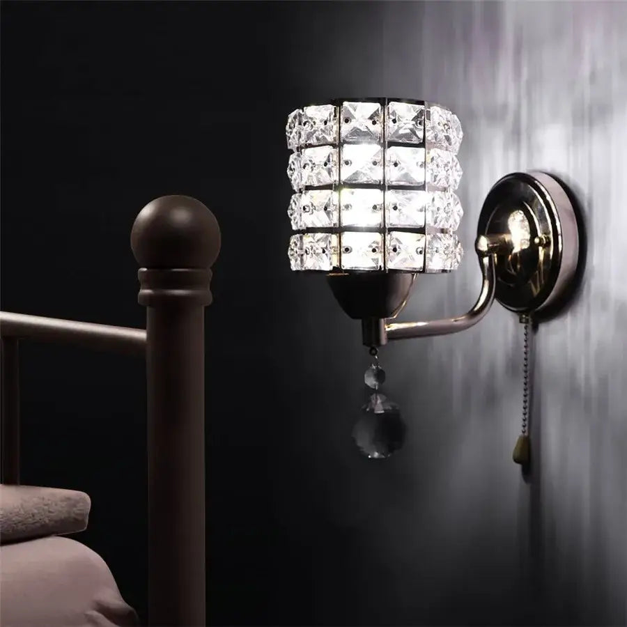 Retro gold & chrome crystal wall sconce living room light