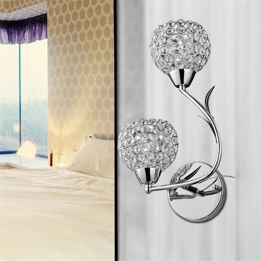 Retro gold & chrome crystal wall sconce living room light