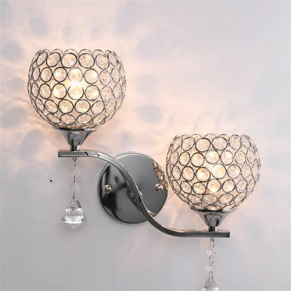 Retro gold & chrome crystal wall sconce living room light