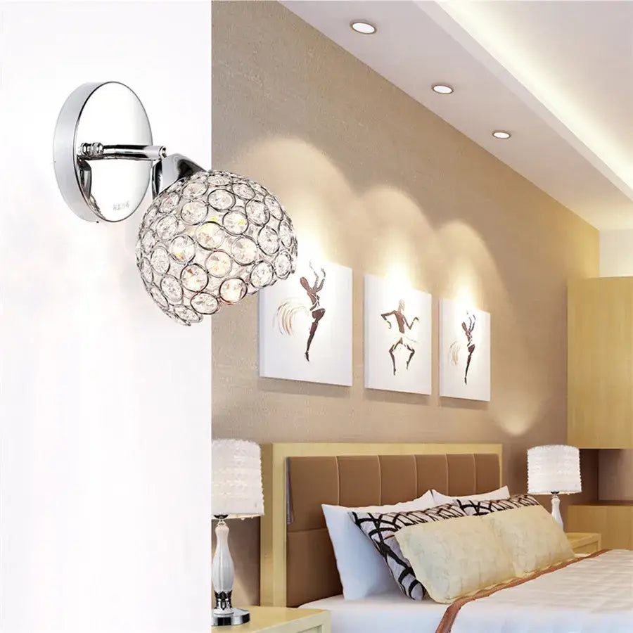 Retro gold & chrome crystal wall sconce living room light
