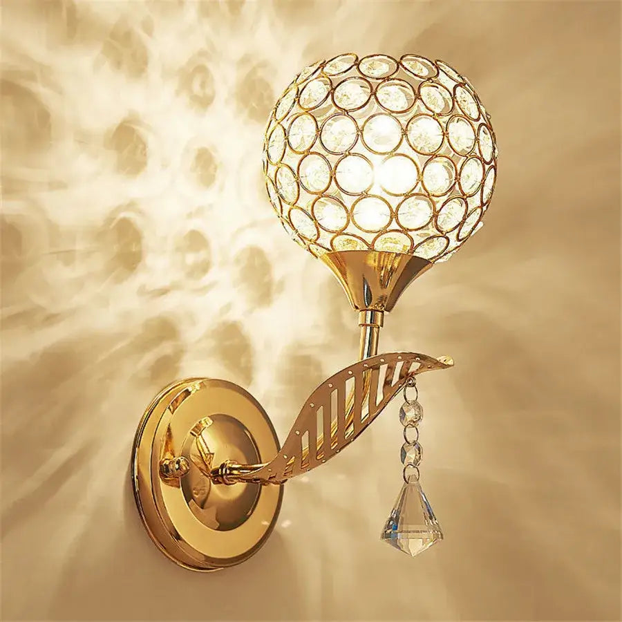 Retro gold & chrome crystal wall sconce living room light