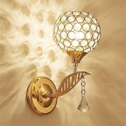Retro gold & chrome crystal wall sconce living room light