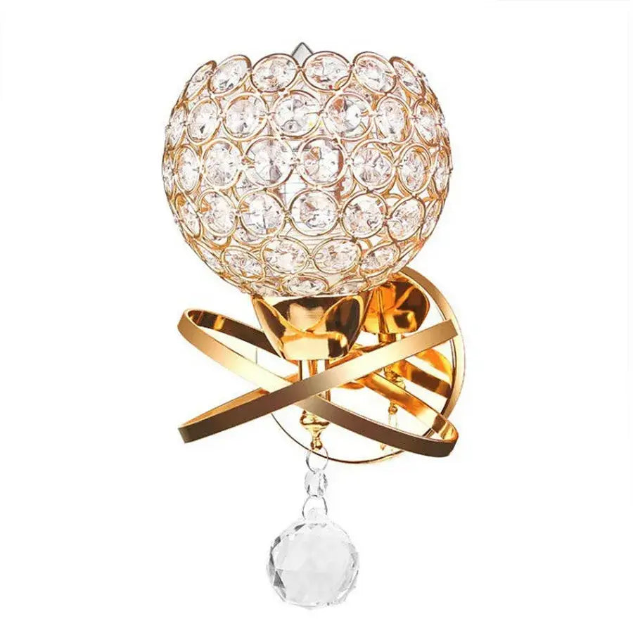 Retro gold & chrome crystal wall sconce living room light