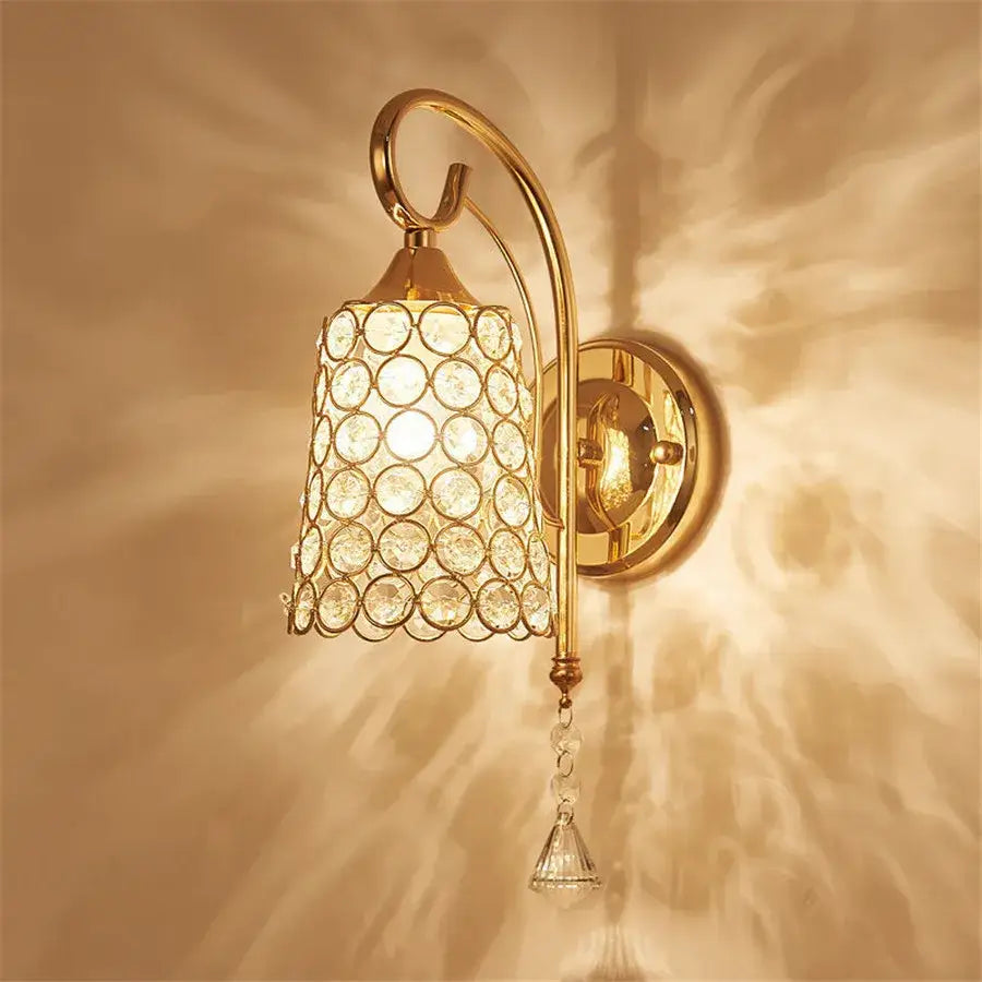 Retro gold & chrome crystal wall sconce living room light