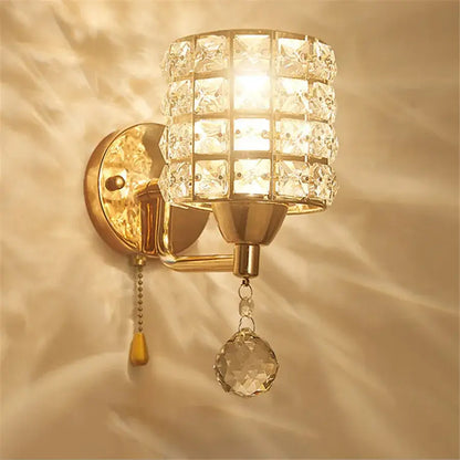 Retro gold & chrome crystal wall sconce living room light