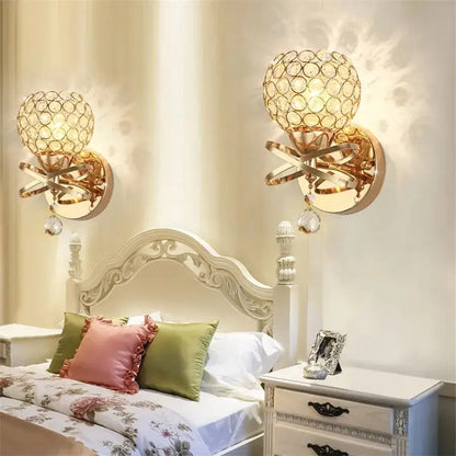 Retro gold & chrome crystal wall sconce living room light